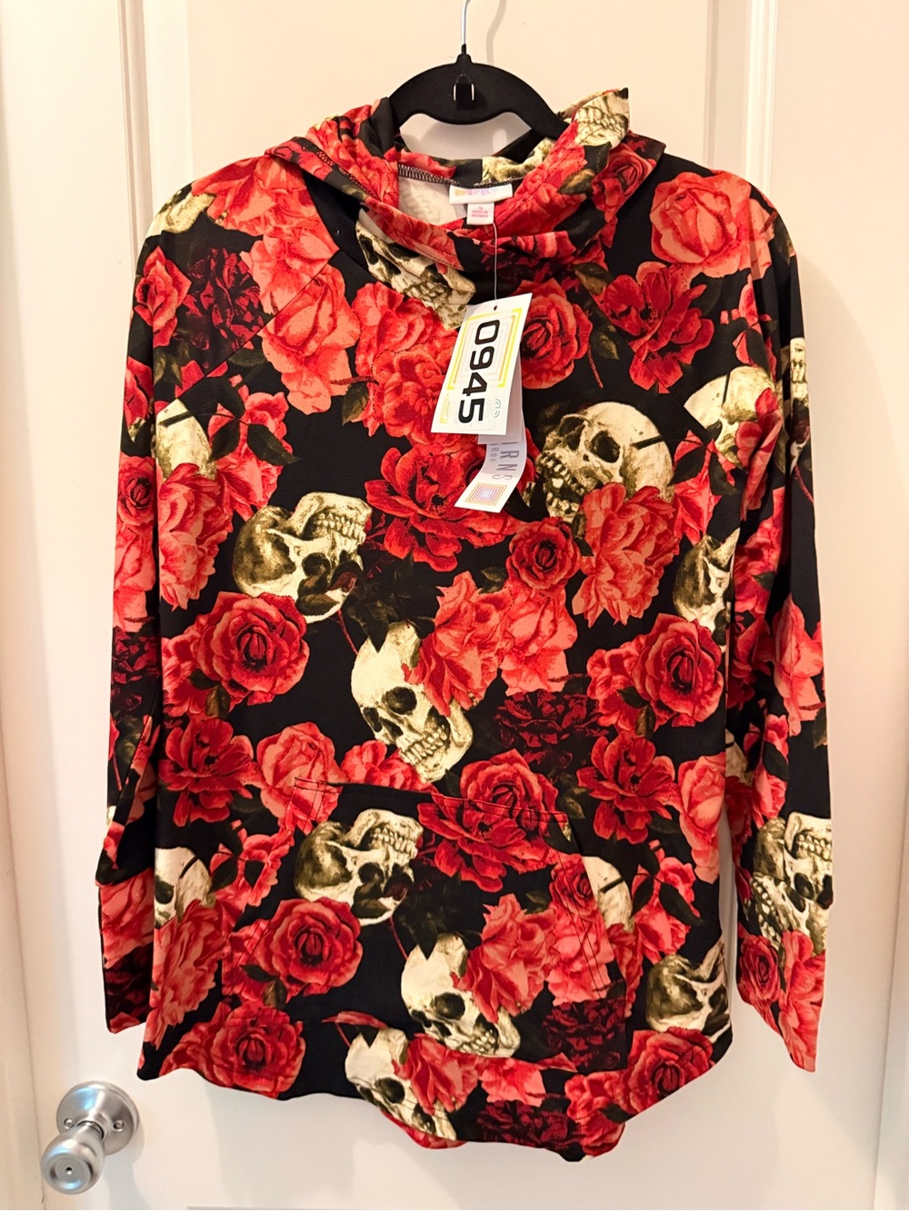LuLaRoe Red Rose & Black Floral Hooded Top